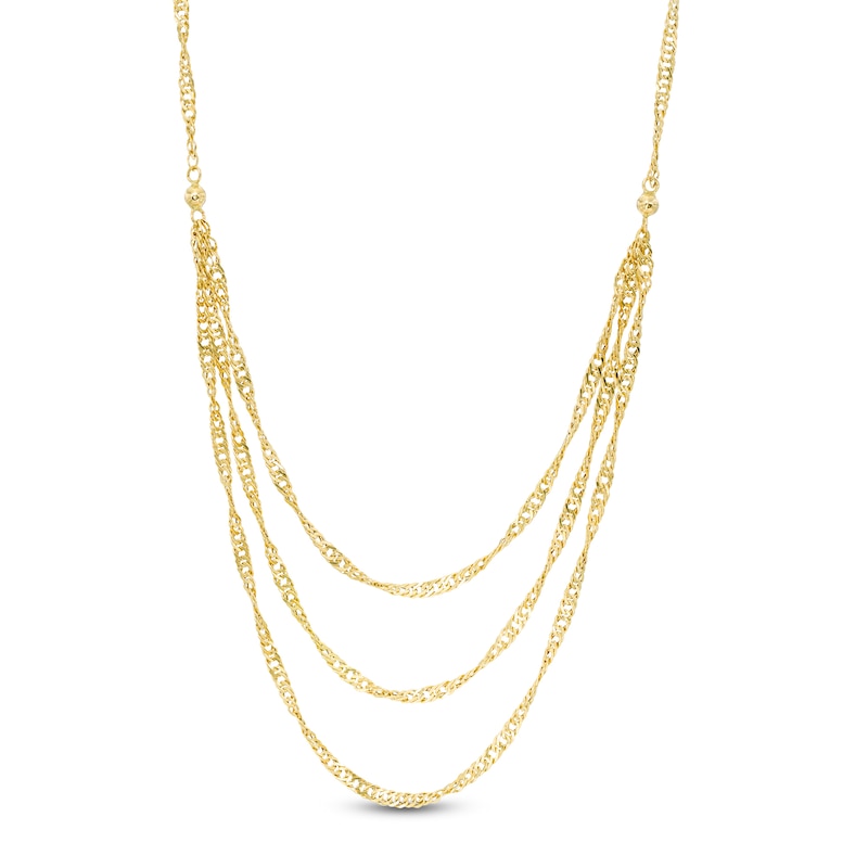 Main Image 1 of Made in Italy 050 Gauge Singapore Chain Triple Strand Necklace in 14K Gold - 18"