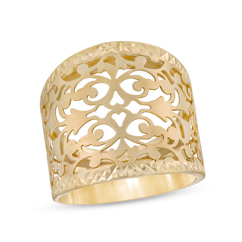 Main Image 1 of Made in Italy 20.0mm Diamond-Cut Filigree Ring in 14K Gold - Size 7