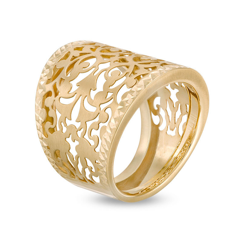 Main Image 3 of Made in Italy 20.0mm Diamond-Cut Filigree Ring in 14K Gold - Size 7