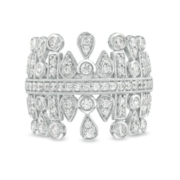 1 CT. T.W. Diamond Multi-Geometric Shapes Art Deco Style Ring in Sterling Silver