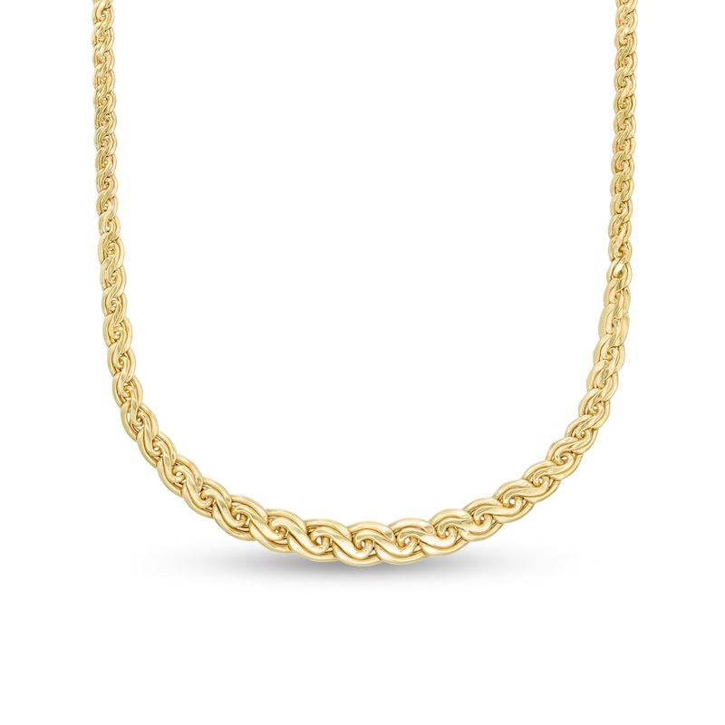 Main Image 1 of Made in Italy Graduated Wheat Chain Necklace in 14K Gold - 17.5"