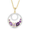 Thumbnail Image 1 of Multi-Shaped Amethyst, Rose de France and Lab-Created White Sapphire Loop Pendant in Sterling Silver and 14K Gold Plate