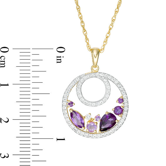 Multi-Shaped Amethyst, Rose de France and Lab-Created White Sapphire Loop Pendant in Sterling Silver and 14K Gold Plate