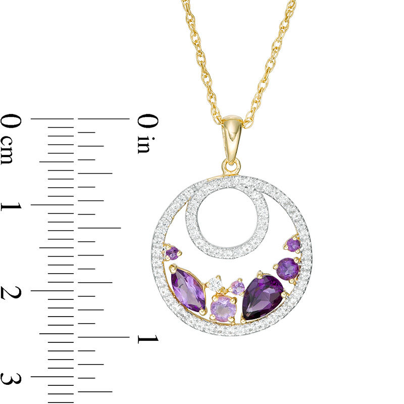 Main Image 3 of Multi-Shaped Amethyst, Rose de France and Lab-Created White Sapphire Loop Pendant in Sterling Silver and 14K Gold Plate