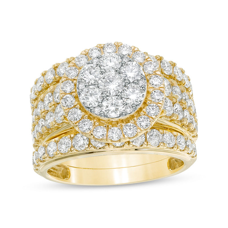 3 CT. T.W. Composite Diamond Frame Three Piece Bridal Set in 14K Gold