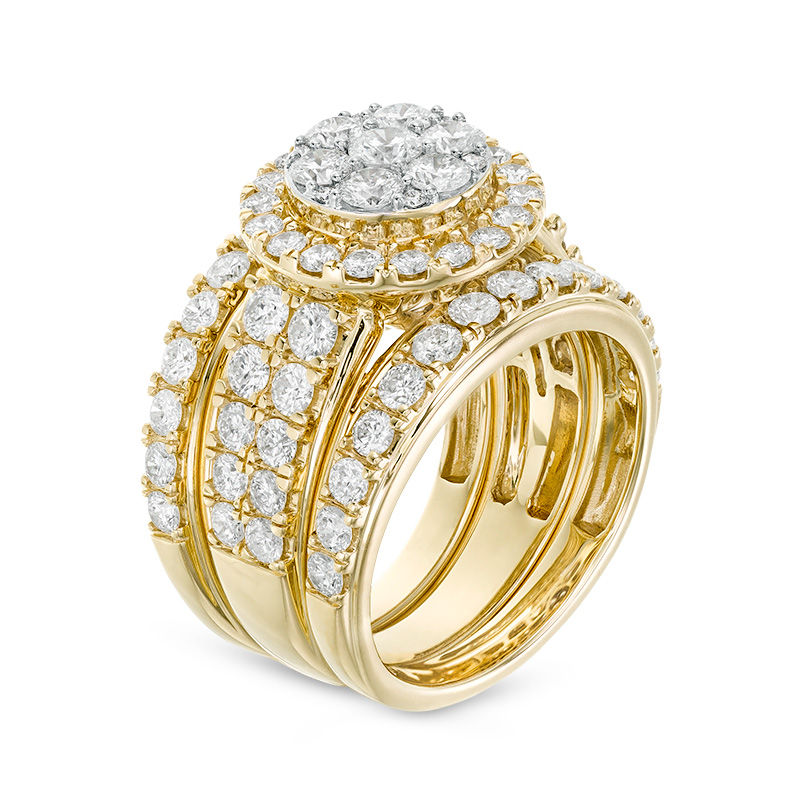 3 CT. T.W. Composite Diamond Frame Three Piece Bridal Set in 14K Gold