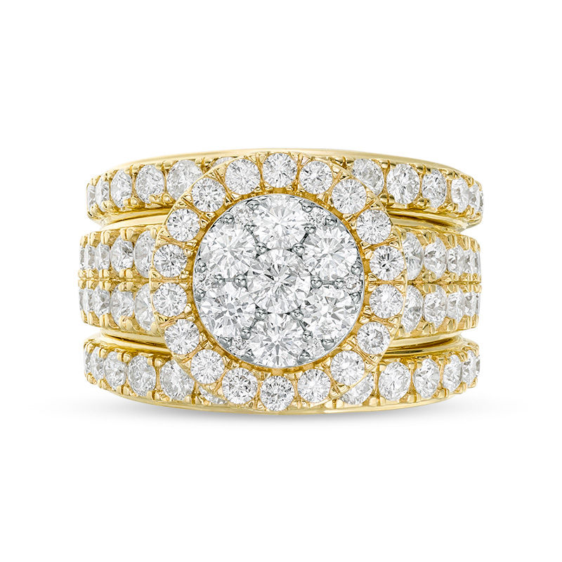 3 CT. T.W. Composite Diamond Frame Three Piece Bridal Set in 14K Gold