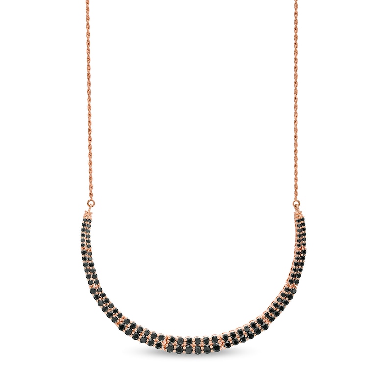 Black Spinel Graduated Double Row Necklace in Sterling Silver with 10K Rose Gold Plate - 15"