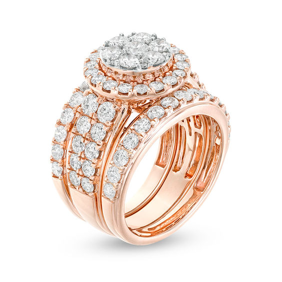3 CT. T.w. Composite Diamond Frame Three Piece Bridal Set in 14K Rose Gold