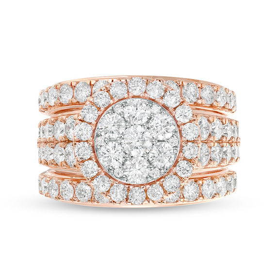 3 CT. T.w. Composite Diamond Frame Three Piece Bridal Set in 14K Rose Gold