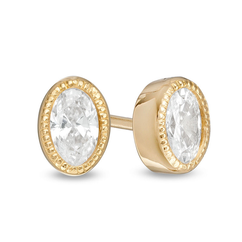 3/8 CT. T.W. Oval Diamond Solitaire Vintage-Style Stud Earrings in 10K Gold