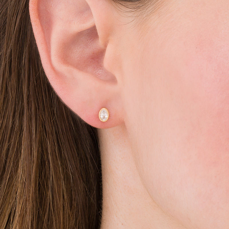 Main Image 2 of 3/8 CT. T.W. Oval Diamond Solitaire Vintage-Style Stud Earrings in 10K Gold
