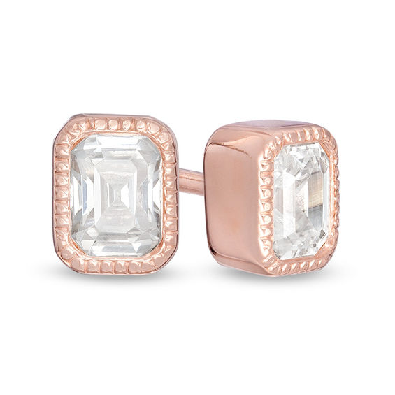 3/8 CT. T.W. Emerald-Cut Diamond Solitaire Vintage-Style Stud Earrings in 10K Rose Gold 3/8 CT. T.W. Emerald-Cut Diamond Solitaire Vintage-Style Stud Earrings in 10K Rose Gold