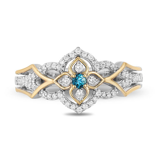 Enchanted Disney Jasmine Swiss Blue Topaz and 1/5 CT. T.w. Diamond Ring in Sterling Silver and 10K Gold