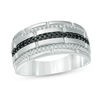 Thumbnail Image 1 of 1/3 CT. T. W. Enhanced Black and White Diamond Multi-Row Brick-Pattern Ring in Sterling Silver