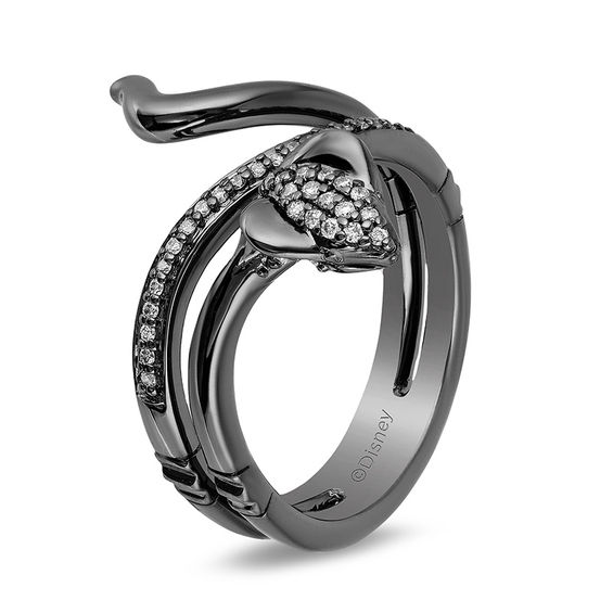 Enchanted Disney Villains Jafar 1/6 CT. T.w. Diamond Snake Bypass Ring in Sterling Silver with Black Rhodium
