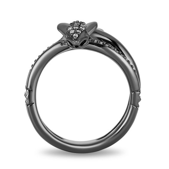 Enchanted Disney Villains Jafar 1/6 CT. T.w. Diamond Snake Bypass Ring in Sterling Silver with Black Rhodium