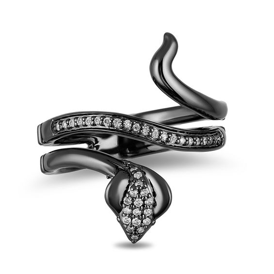 Enchanted Disney Villains Jafar 1/6 CT. T.w. Diamond Snake Bypass Ring in Sterling Silver with Black Rhodium