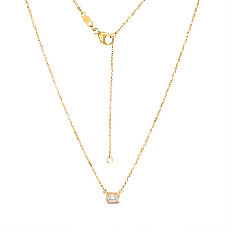 Main Image 1 of 1/5 CT. Emerald-Cut Diamond Solitaire Vintage-Style Necklace in 10K Gold