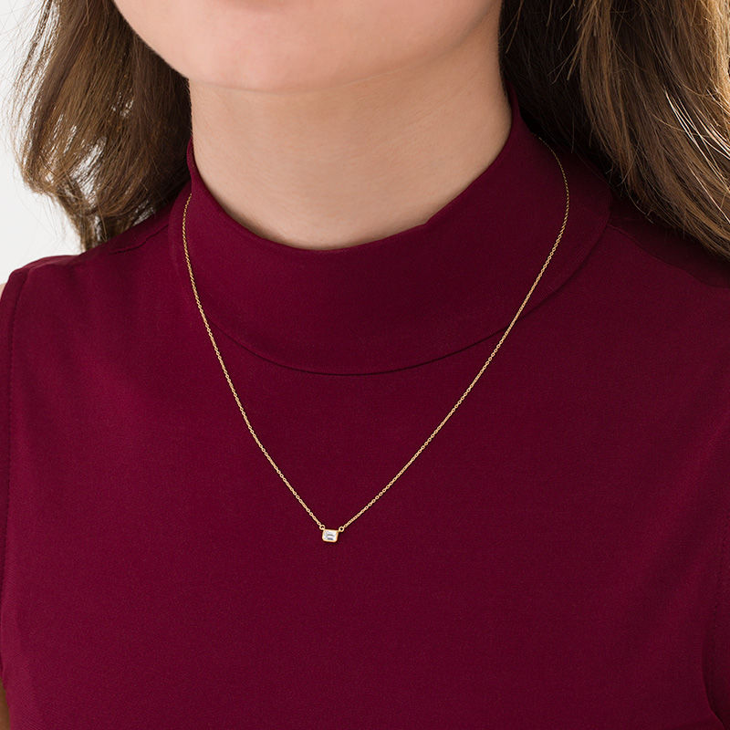 Main Image 2 of 1/5 CT. Emerald-Cut Diamond Solitaire Vintage-Style Necklace in 10K Gold