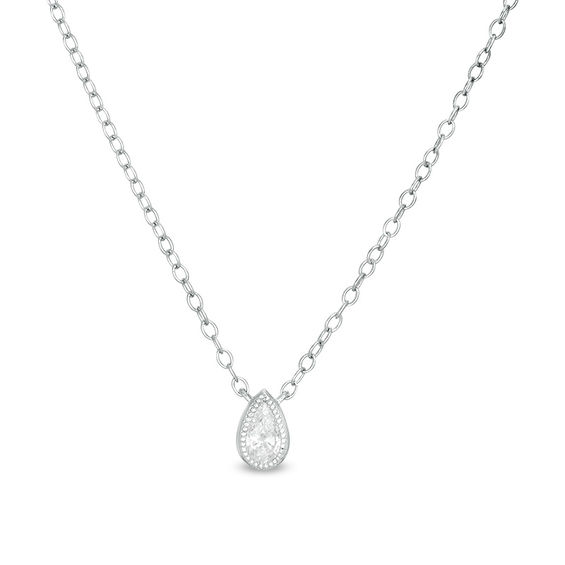 1/5 CT. Pear-Shaped Diamond Solitaire Vintage-Style Necklace in 10K White Gold