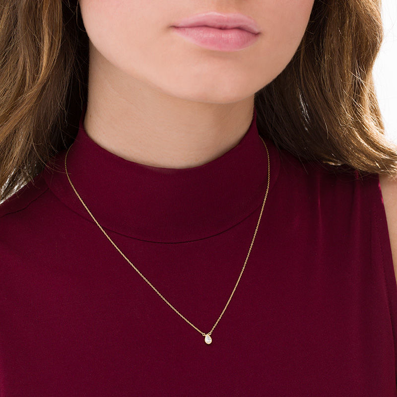Main Image 2 of 1/5 CT. Pear-Shaped Diamond Solitaire Vintage-Style Necklace in 10K Gold