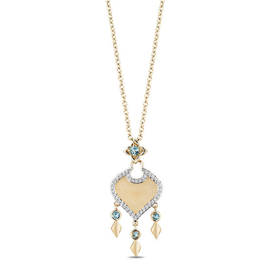 Enchanted Disney Jasmine Swiss Blue Topaz and 1/10 CT. T.w. Diamond Arabesque Drop Pendant in 10K Gold - 19"