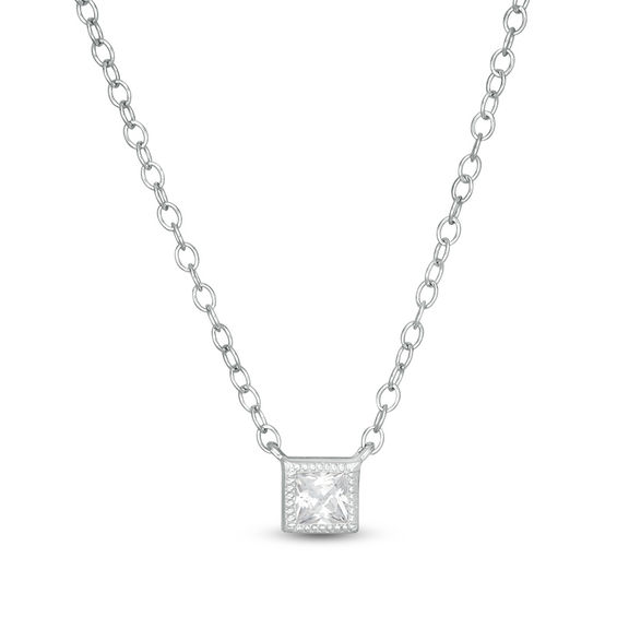1/5 CT. Princess-Cut Diamond Solitaire Vintage-Style Necklace in 10K White Gold