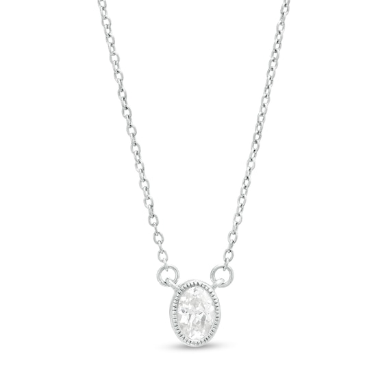 1/5 CT. Oval Diamond Solitaire Vintage-Style Necklace in 10K White Gold