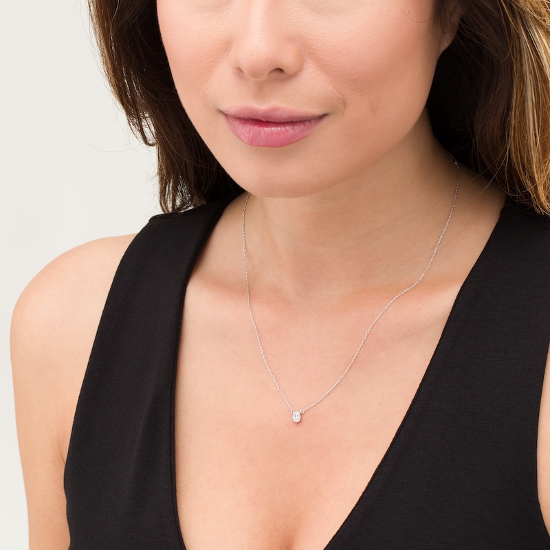 Main Image 2 of 1/5 CT. Oval Diamond Solitaire Vintage-Style Necklace in 10K White Gold