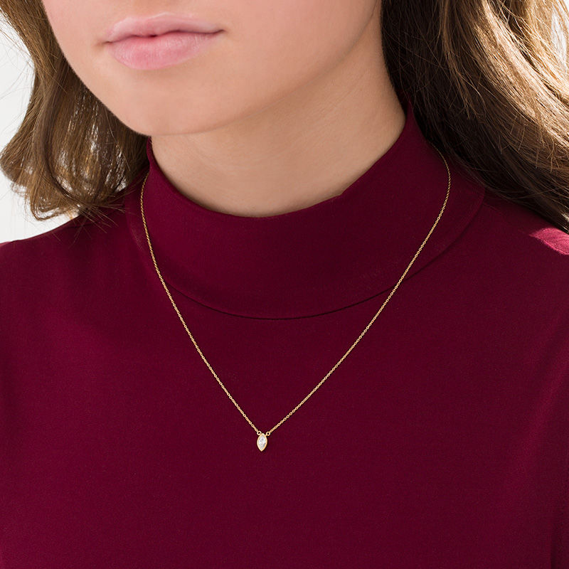 Main Image 2 of 1/5 CT. Marquise Diamond Solitaire Vintage-Style Necklace in 10K Gold