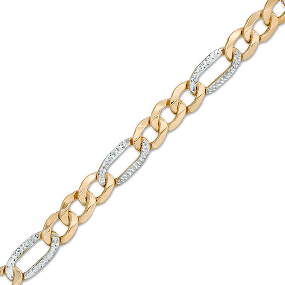 Made in Italy Men's 9.5mm Diamond-Cut Figaro Chain Bracelet in 10K Two ...