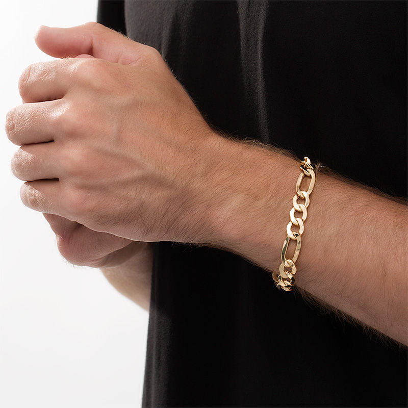 Made in Italy Men's 9.5mm Diamond-Cut Figaro Chain Bracelet in 10K Two-Tone Gold - 8.5"