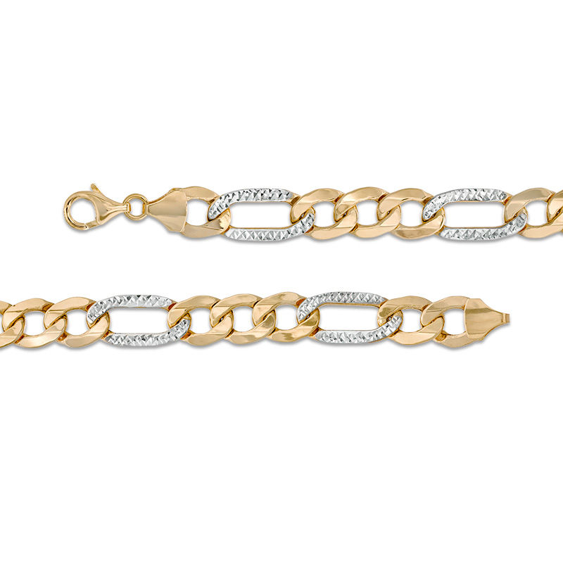 Main Image 3 of Made in Italy 9.5mm Diamond-Cut Figaro Chain Bracelet in 10K Two-Tone Gold - 8.5"