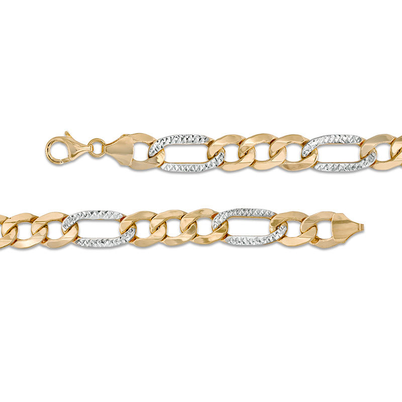 Made in Italy Men's 9.5mm Diamond-Cut Figaro Chain Bracelet in 10K Two-Tone Gold - 8.5"