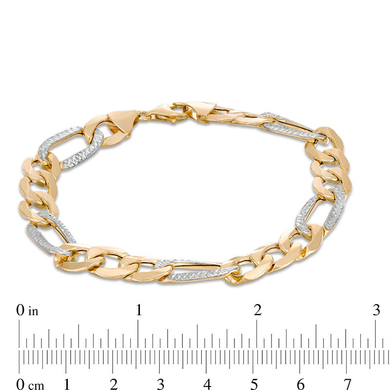 Made in Italy Men's 9.5mm Diamond-Cut Figaro Chain Bracelet in 10K Two-Tone Gold - 8.5"