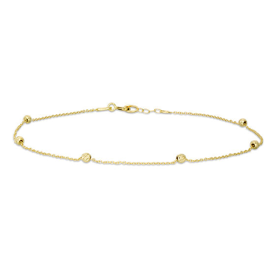 Diamond-Cut Bead Station Anklet in 10K Gold - 9.5"