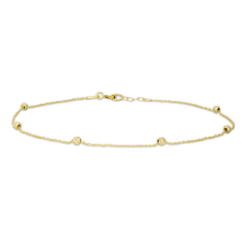 Main Image 1 of Diamond-Cut Bead Station Anklet in 10K Gold - 9.5"