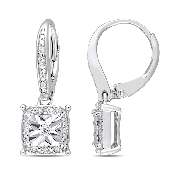1/5 CT. T.w. Diamond Square Frame Drop Earrings in Sterling Silver