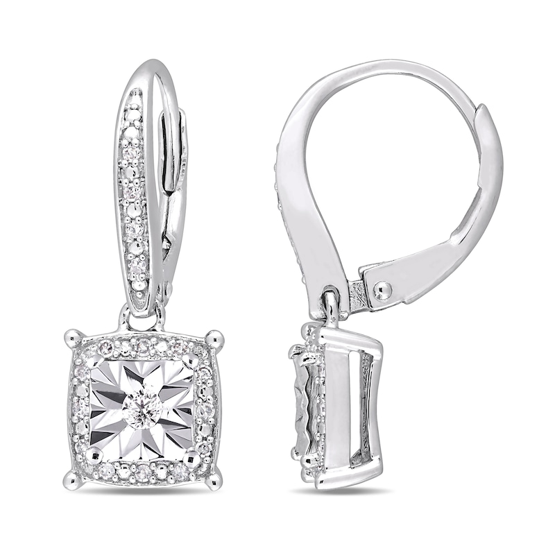 Main Image 1 of 1/5 CT. T.W. Diamond Square Frame Drop Earrings in Sterling Silver