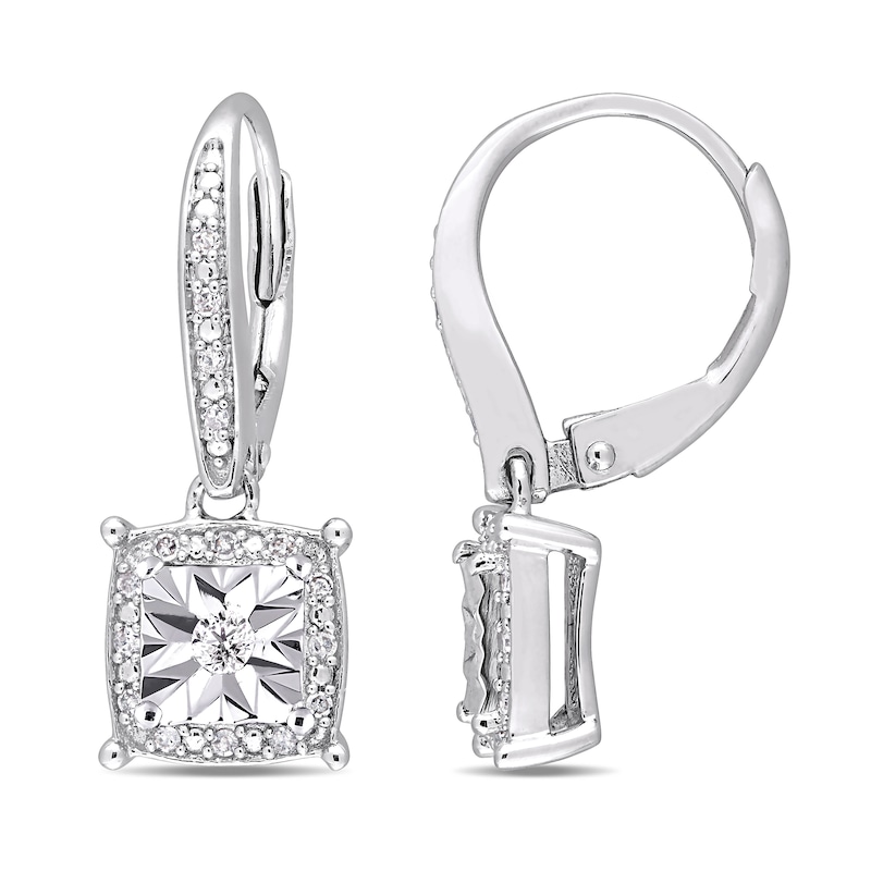 1/5 CT. T.W. Diamond Square Frame Drop Earrings in Sterling Silver