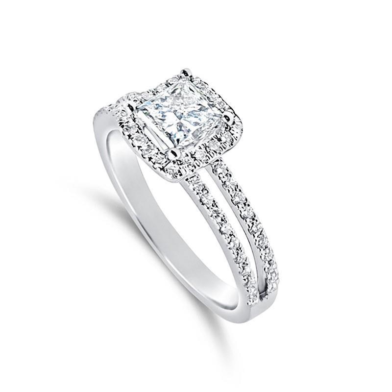 Main Image 1 of 1 CT. T.W. Certified Princess-Cut Diamond Frame Split Shank Engagement Ring in 14K White Gold (I/SI2)