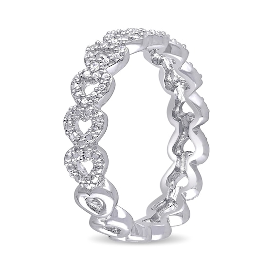 1/15 CT. T.w. Diamond Sideways Heart Link Eternity Band Sterling Silver