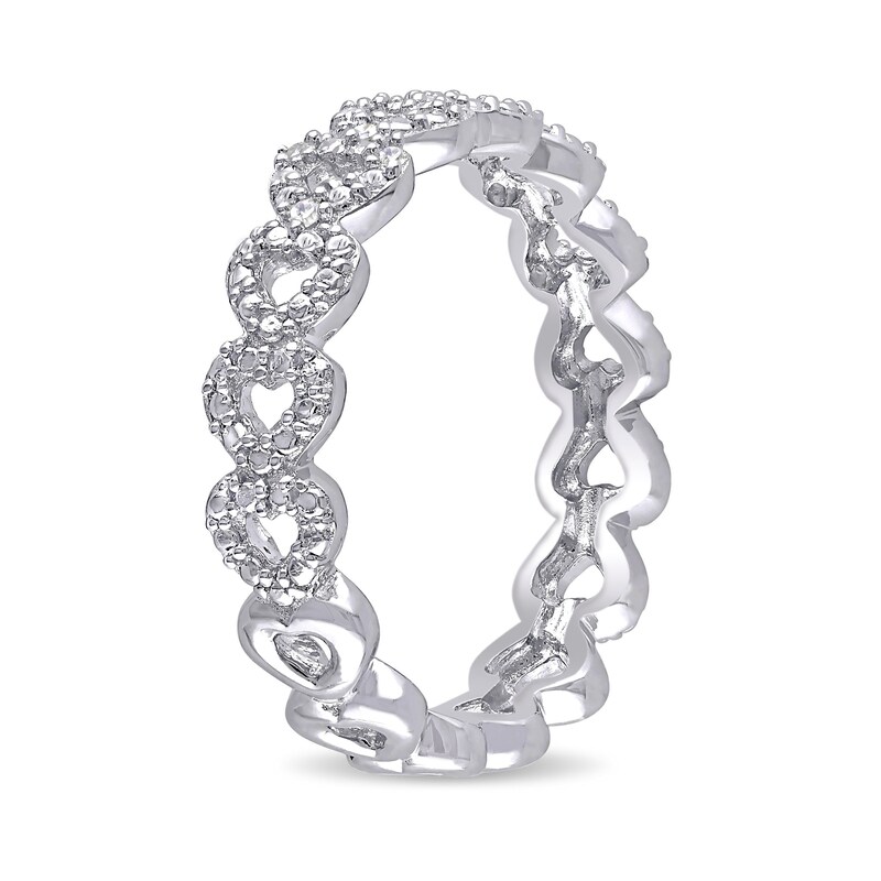 1/15 CT. T.W. Diamond Sideways Heart Link Eternity Band in Sterling Silver