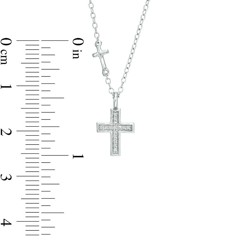 Diamond Accent Petite Two Cross Pendant in 10K White Gold - 19"