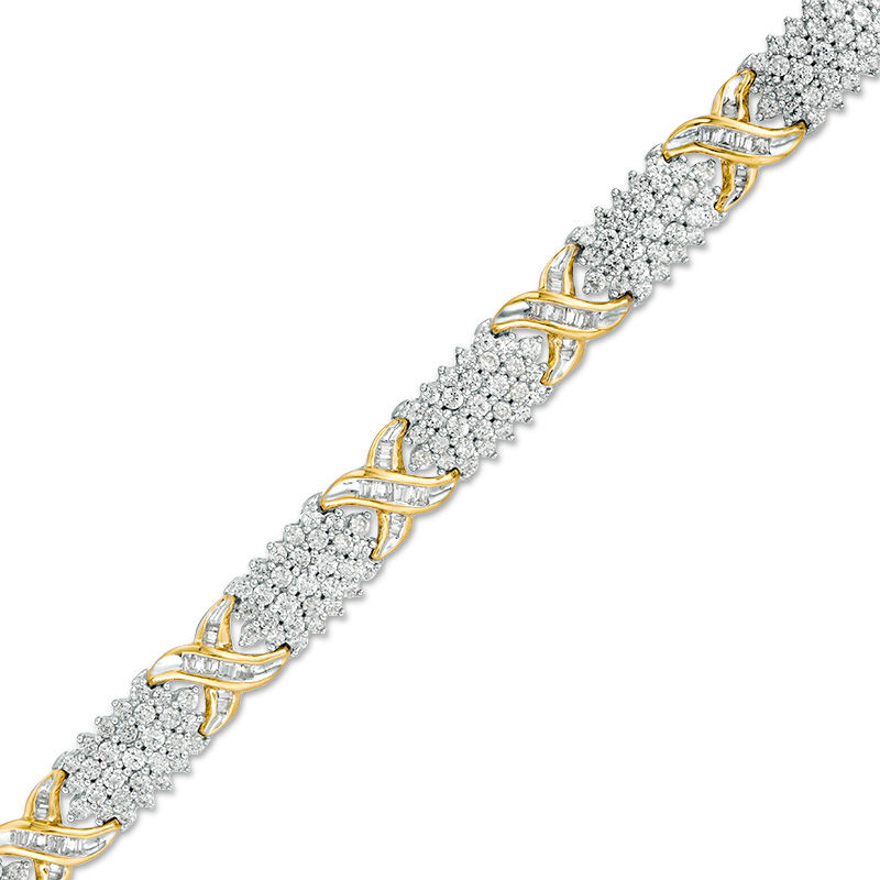 Main Image 1 of 4 CT. T.W. Baguette and Round Diamond Five Row "X" Bracelet in 10K Two-Tone Gold