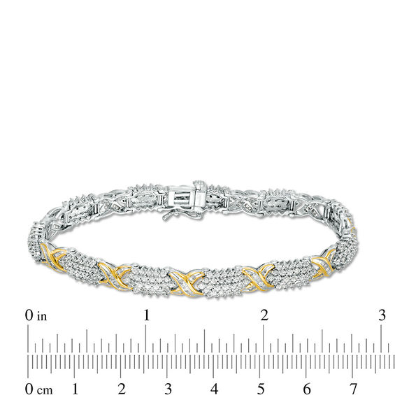 4 CT. T.w. Baguette and Round Diamond Five Row "X" Bracelet in 10K Two-Tone Gold