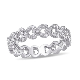 1/15 CT. T.W. Diamond Sideways Heart Link Eternity Band in Sterling Silver