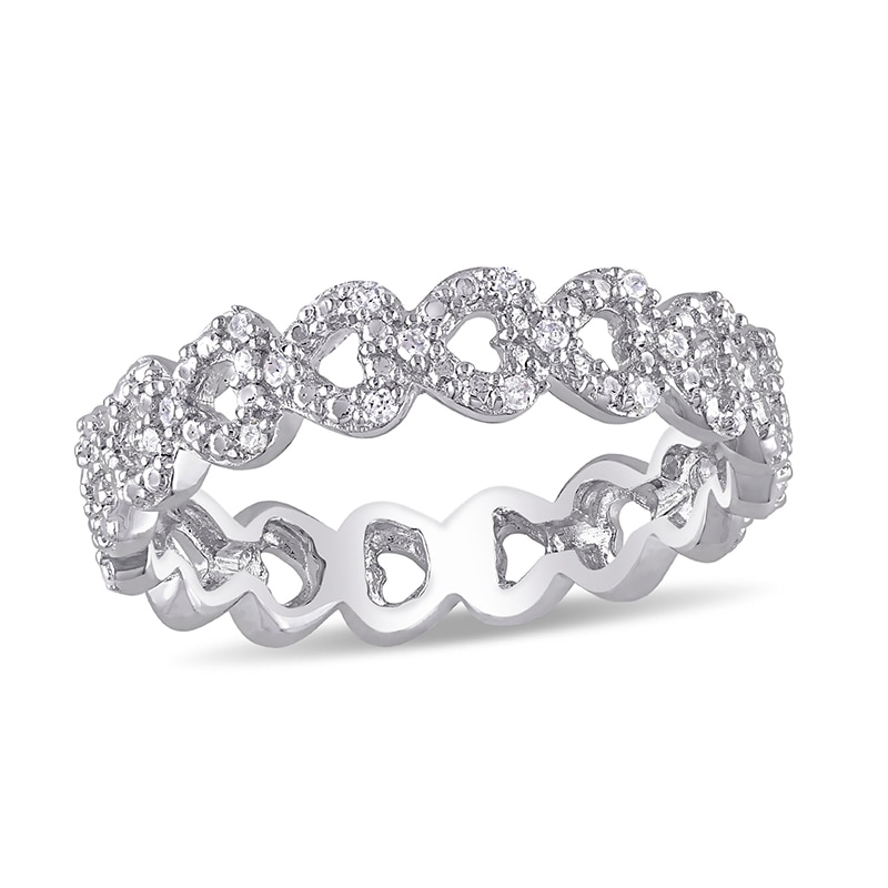 Main Image 1 of 1/15 CT. T.W. Diamond Sideways Heart Link Eternity Band in Sterling Silver