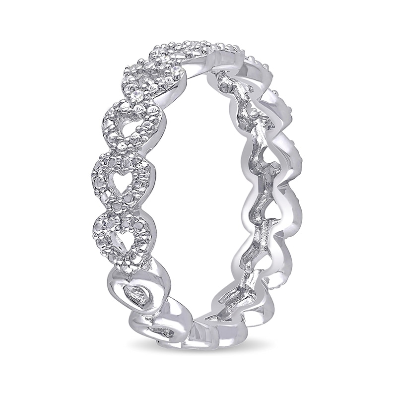 Main Image 3 of 1/15 CT. T.W. Diamond Sideways Heart Link Eternity Band in Sterling Silver
